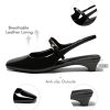 Womens Mary Jane Chunky Low Heels Slingback Ballet Flats Closed Square Toe Wedding Dress Shoes