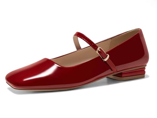 Women's Mary Jane Flats Closed Square Toe Ballet Flat Dressy Comfortable Slip on Shoes