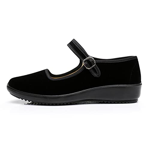 Upgraded Women's Velvet Mary Jane Shoes Black Cottton Old Beijing Cloth Flats Yoga Exercise Dance Shoes