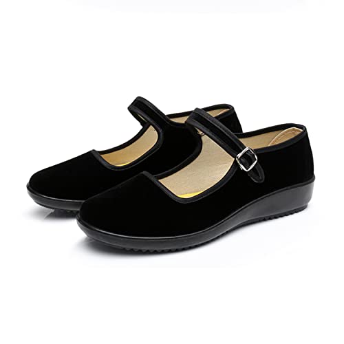 Upgraded Women's Velvet Mary Jane Shoes Black Cottton Old Beijing Cloth Flats Yoga Exercise Dance Shoes