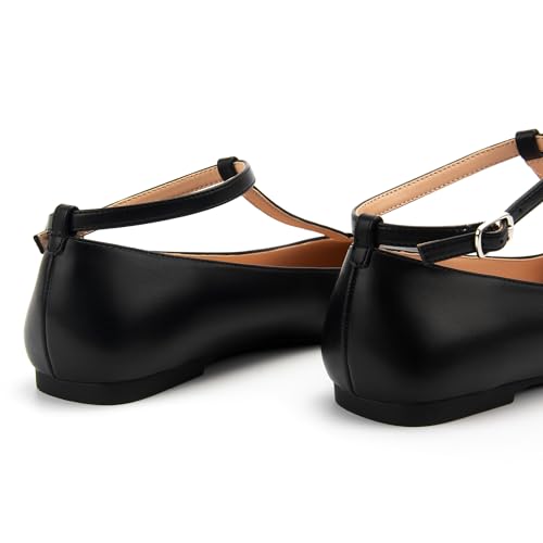 Mary Jane Flats Women Adjustable T Strap Square Toe Ballet Flats Ankle Strap Dress Comfortable Flats for Work,Date Nights