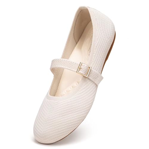 Women's Mary Jane Flats Comfortable Dressy Ballet Flats Casual Round Toe Slip On Washable Knitted Fabric Office Work Woman Shoes