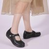 Women's Flat Mary Jane Shoes Black Leather Oxford Shoes for Women - Comfortable Slip-On Leather Loafers
