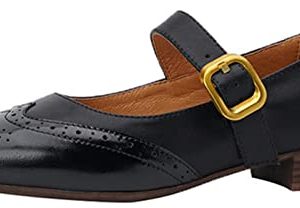 Women's Mary Jane Leather Flats Ballet Dress Shoes Square Toe Slip On Vintage Casual Style