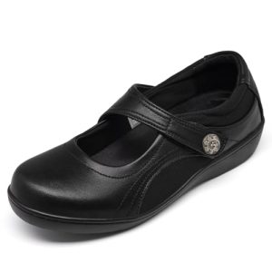 Women's Flat Mary Jane Shoes Black Leather Oxford Shoes for Women - Comfortable Slip-On Leather Loafers