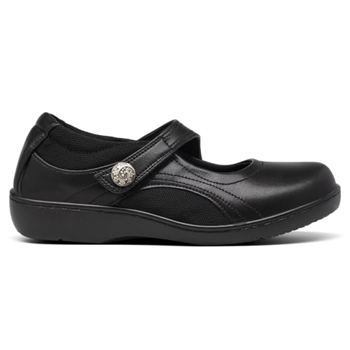Women's Flat Mary Jane Shoes Black Leather Oxford Shoes for Women - Comfortable Slip-On Leather Loafers