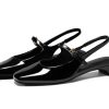 Womens Mary Jane Chunky Low Heels Slingback Ballet Flats Closed Square Toe Wedding Dress Shoes