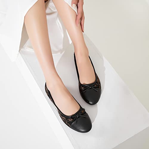 31ezc-Ku6L.jpg Womens Flats Shoes with Pomegranate Embroidery,White Flats with Bow,Comfortable Round-Toe Flats Shoes,Black Dress Shoes for