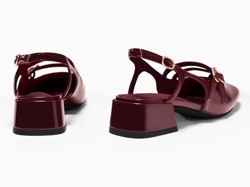 Womens Mary Jane Chunky Low Heels Slingback Pumps Closed Square Toe Wedding Dress Shoes