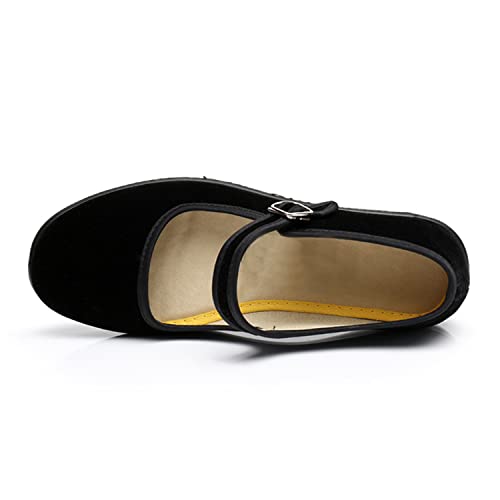 Upgraded Women's Velvet Mary Jane Shoes Black Cottton Old Beijing Cloth Flats Yoga Exercise Dance Shoes