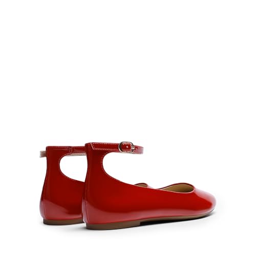 Women's Dressy Ballet Flats Shoes Round Toe Comfortable Ankle Strap Patent Ballerina Flats Shoes