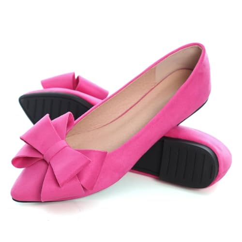 Bowknot Ballet Flats Womens Pointy Toe Casual Flat Shoes Suede Dress Shoes Wear to Work Slip On Moccasins