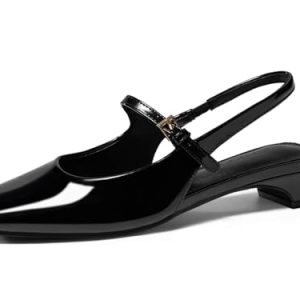 Womens Mary Jane Chunky Low Heels Slingback Ballet Flats Closed Square Toe Wedding Dress Shoes