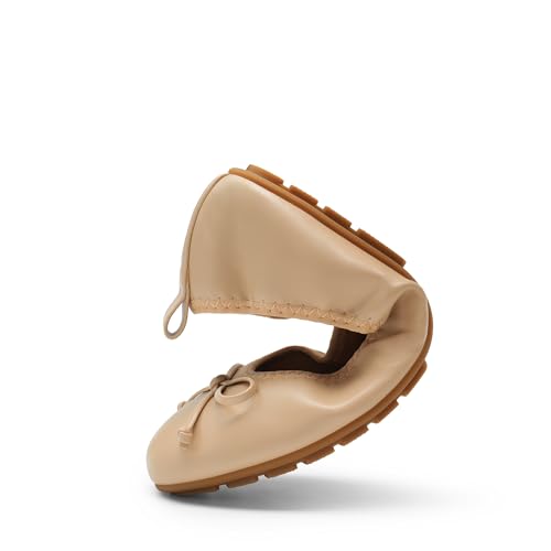 Women's Flats, Foldable Ballet Flats for Women, Bowknot Round Toe Comfort Light Weight Slip-On Dress Shoes