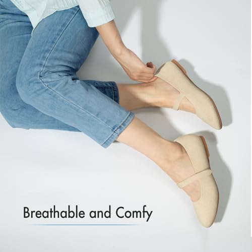 Mary Jane Shoes Women Round Toe Knit Ballet Flats Shoes for Women Comfortable Dressy Washable Adjustable Strap for Work Office