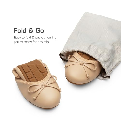 Women's Flats, Foldable Ballet Flats for Women, Bowknot Round Toe Comfort Light Weight Slip-On Dress Shoes