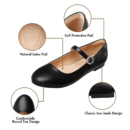 Womens Mary Jane Shoes Comfortable Strap Flats Dressy Casual Ballet Flats Shoes Floral Buckle Round Toe Black Flats Shoes for