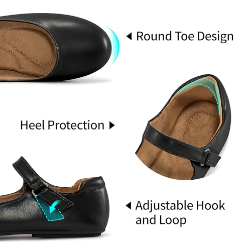 Mary Jane Flats for Women: Dressy Round Toe Ankle Strap Ballet Flats Comfortable Dress Shoes for Work Office Business