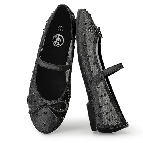 Ballet Flats for Women Closed Round Toe Mary Jane Shoes Women Cute Bowknot Non-Slip Dressy Shoes Elastic Strap Comfortable