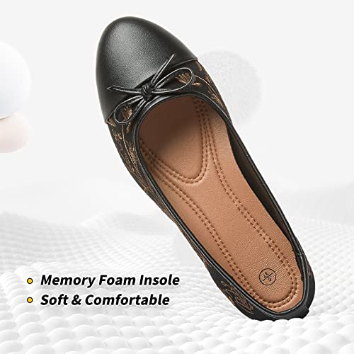 41EMKb3v00L.jpg Womens Flats Shoes with Pomegranate Embroidery,White Flats with Bow,Comfortable Round-Toe Flats Shoes,Black Dress Shoes for