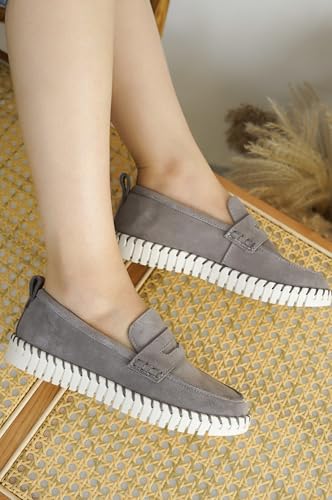 Genuine Leather Loafers for Women – Women's Fashion Sneakers for 2025, Non-Slip Work Shoes with Memory Foam Insole – Lightweight