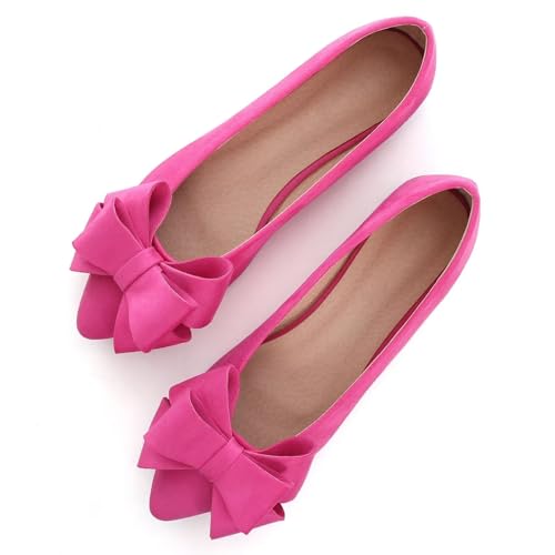 Bowknot Ballet Flats Womens Pointy Toe Casual Flat Shoes Suede Dress Shoes Wear to Work Slip On Moccasins
