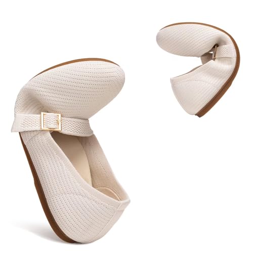 Women's Mary Jane Flats Comfortable Dressy Ballet Flats Casual Round Toe Slip On Washable Knitted Fabric Office Work Woman Shoes