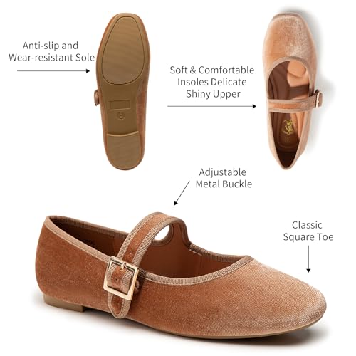 Women's Ballet Flats,Square Toe Velvet Mary Jane Shoes Women,Comfortable Dress Shoes for Women Dressy