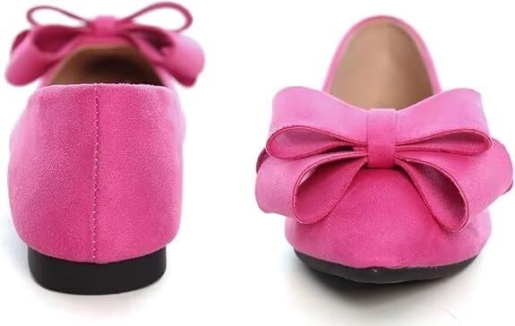 Bowknot Ballet Flats Womens Pointy Toe Casual Flat Shoes Suede Dress Shoes Wear to Work Slip On Moccasins