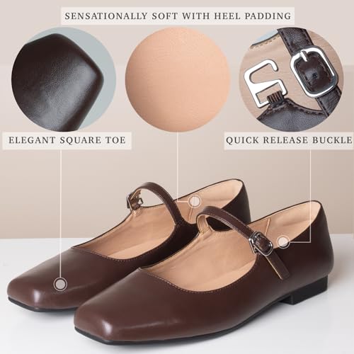Women Mary Jane Shoes,Slip On Ankle Strap Dress Flat Shoes