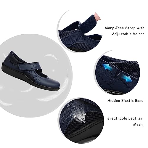 Women's Classic Comfort Mary Jane Flats Fashion Casual Dress Shoes Cute Closed Toe Slip On Lightweight Breathable Walking Shoes