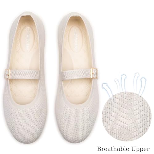 Women's Mary Jane Flats Comfortable Dressy Ballet Flats Casual Round Toe Slip On Washable Knitted Fabric Office Work Woman Shoes