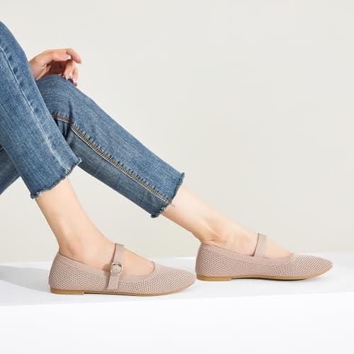 Mesh Ballet Flats for Women,Women's Mary Jane Flats with Buckle Strap,Black Nude Foldable Flats Shoes for Women,Comfortable