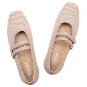 Women's Flats Square Toe Mary Jane Shoes Ballet Flats with Strap Comfortable Slip On Knit Shoes Dressy Casual