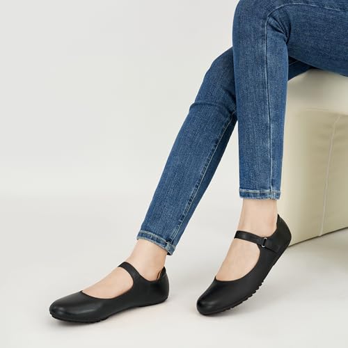 Mary Jane Flats for Women: Dressy Round Toe Ankle Strap Ballet Flats Comfortable Dress Shoes for Work Office Business