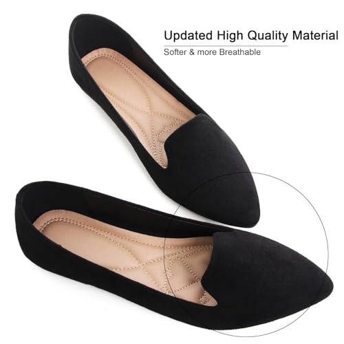 Women's Faux Suede Pointed Toe Ballets Flats Comfortable Soft Ballet Dressy Slip-on Walking Ballerina Shoes