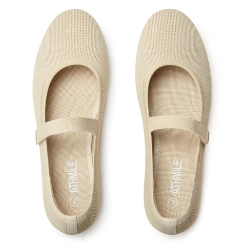Mary Jane Shoes Women Round Toe Knit Ballet Flats Shoes for Women Comfortable Dressy Washable Adjustable Strap for Work Office