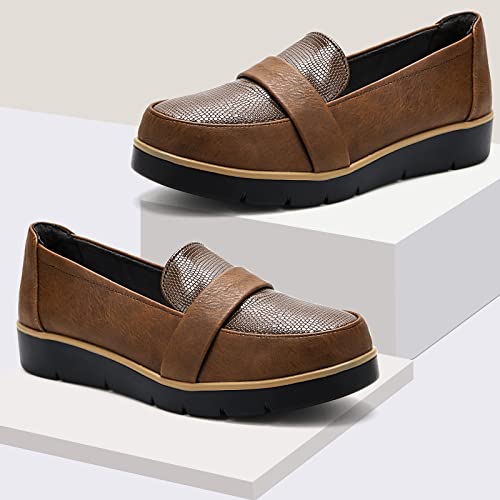 Slip On Loafers for Womens Leather Comfort Memory Foam Dress Shoes