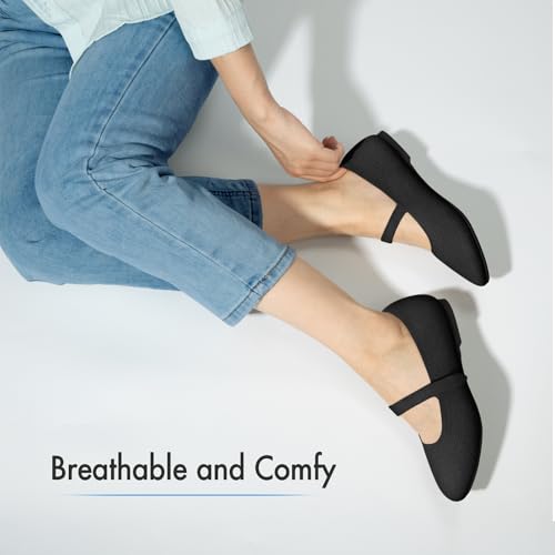 41X-KZ7Hf5L.jpg Mary Jane Shoes Women Round Toe Knit Ballet Flats Shoes for Women Comfortable Dressy Washable Adjustable Strap for Work Office