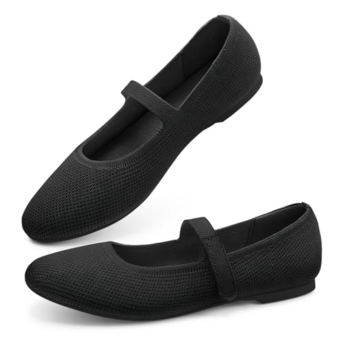 41XwFSGBk-L.jpg Mary Jane Shoes Women Round Toe Knit Ballet Flats Shoes for Women Comfortable Dressy Washable Adjustable Strap for Work Office