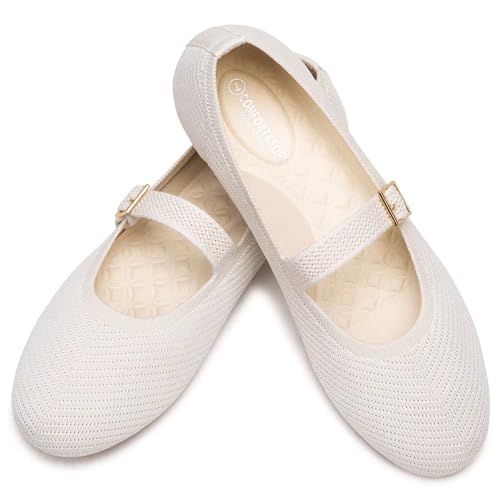 Women's Mary Jane Flats Comfortable Dressy Ballet Flats Casual Round Toe Slip On Washable Knitted Fabric Office Work Woman Shoes