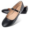 Womens Mary Jane Shoes Comfortable Strap Flats Dressy Casual Ballet Flats Shoes Floral Buckle Round Toe Black Flats Shoes for