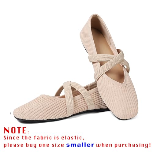 41b63QsD0OL.jpg Flats for Women Square Toe Ballet Flats Cross Strap Comfortable Arch Support Dressy Knit Flats for Women Mary Jane Flats Slip On