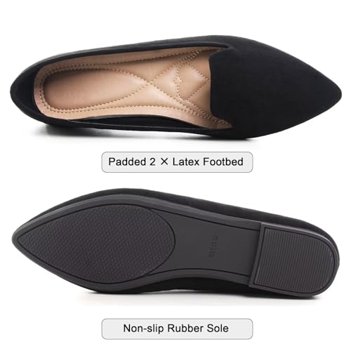 Women's Faux Suede Pointed Toe Ballets Flats Comfortable Soft Ballet Dressy Slip-on Walking Ballerina Shoes