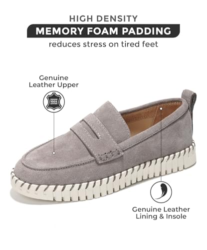 Genuine Leather Loafers for Women – Women's Fashion Sneakers for 2025, Non-Slip Work Shoes with Memory Foam Insole – Lightweight