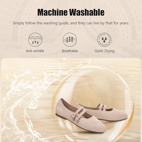 41ejmncYUDL.jpg Women's Flats Square Toe Mary Jane Shoes Ballet Flats with Strap Comfortable Slip On Knit Shoes Dressy Casual