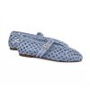 Women's Woven Mary Jane Flats - Mesh Ballet Flats with Adjustable Double Metal Buckle Strap and Round Toe