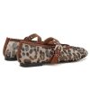 Leopard Mesh Ballet Flats for Women Round Toe Mary Jane Buckle Flats Fall Comfortable Casual Dress Shoes