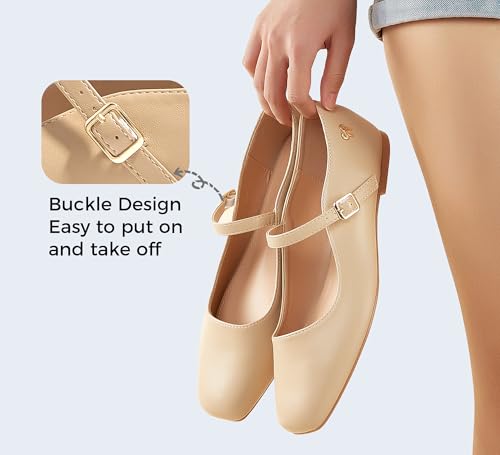 Women's Mary Jane Flat Shoes Comfortable Dress Shoes Ankle Strap Round Toe Retro Faux Leather Slip On Flats