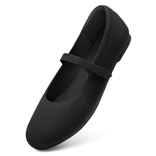 41nK-wbOn5L.jpg Mary Jane Shoes Women Round Toe Knit Ballet Flats Shoes for Women Comfortable Dressy Washable Adjustable Strap for Work Office